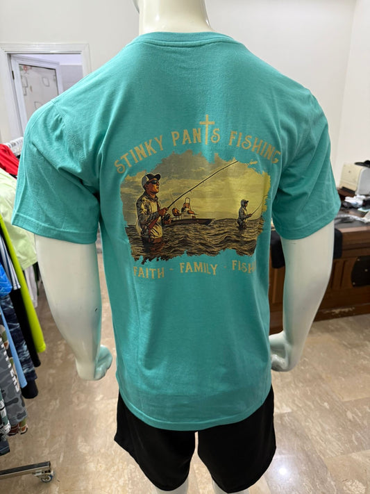 “Faith, Family, Fishing" Comfort Tee Teal