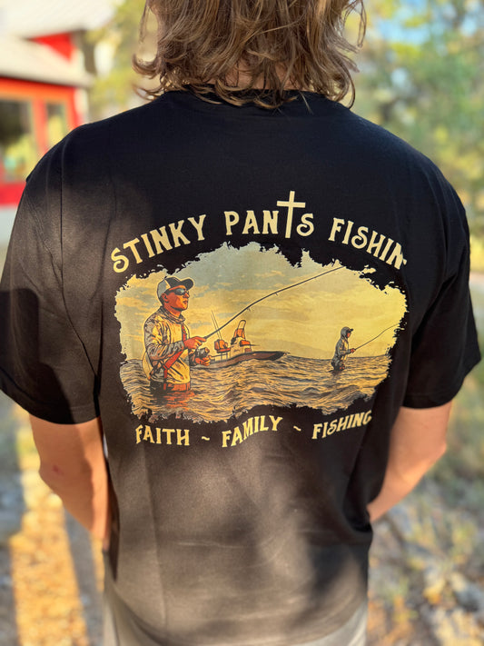 “Faith, Family, Fishing" Comfort Tee Black
